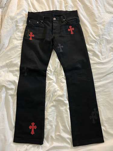 Chrome Hearts Blue Denim Jeans With Blue Cross Patches Size 34x31