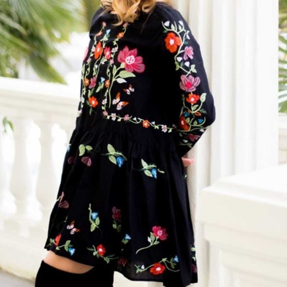 ZARA Black Embroidered Floral Dress - image 2