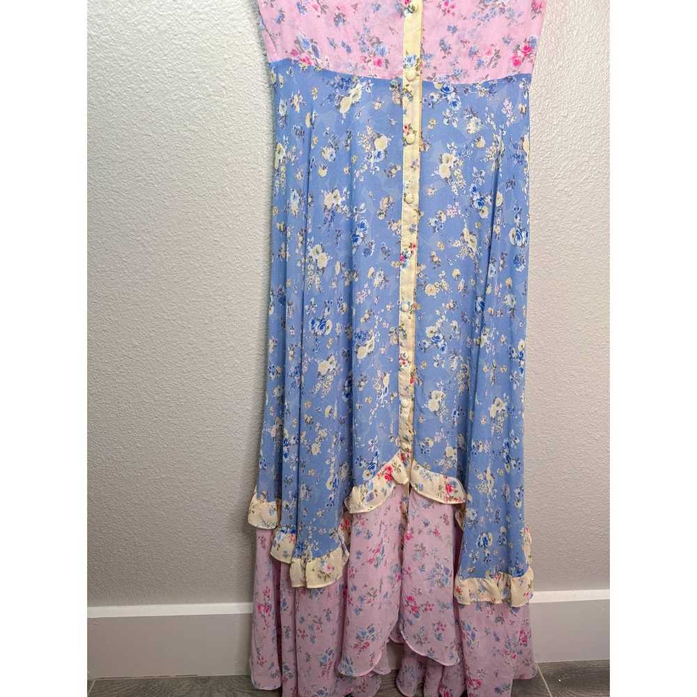 Evie Puff Sleeve Pink & Blue Floral Maxi Dress - image 2