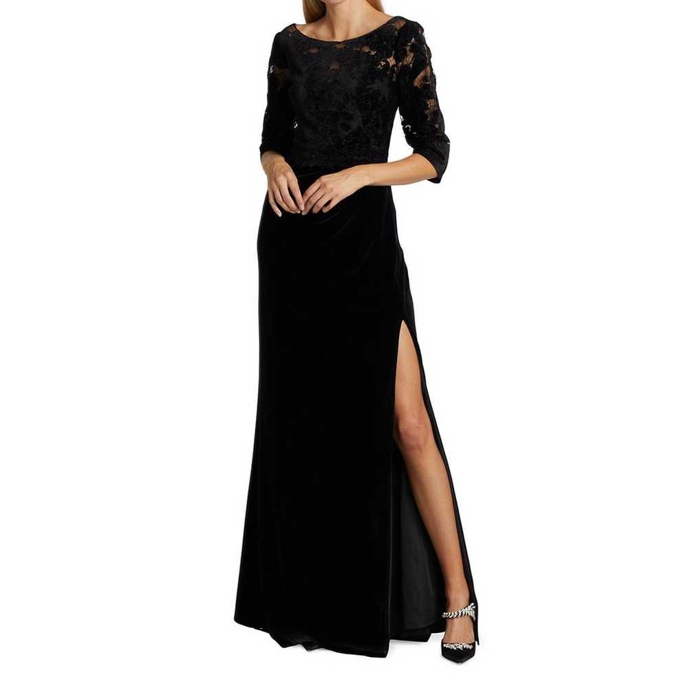 New Marchesa Black Velvet Gown Cutwork Floral Emb… - image 1