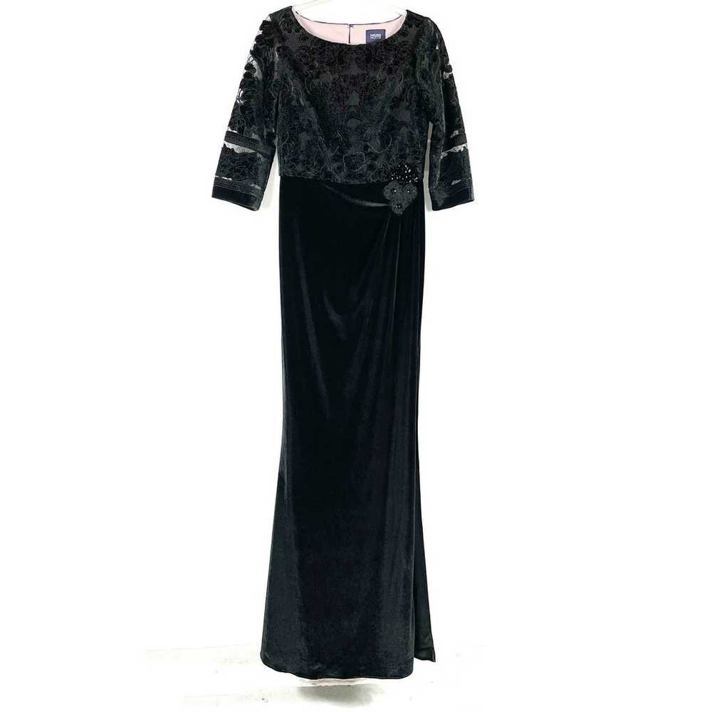 New Marchesa Black Velvet Gown Cutwork Floral Emb… - image 4