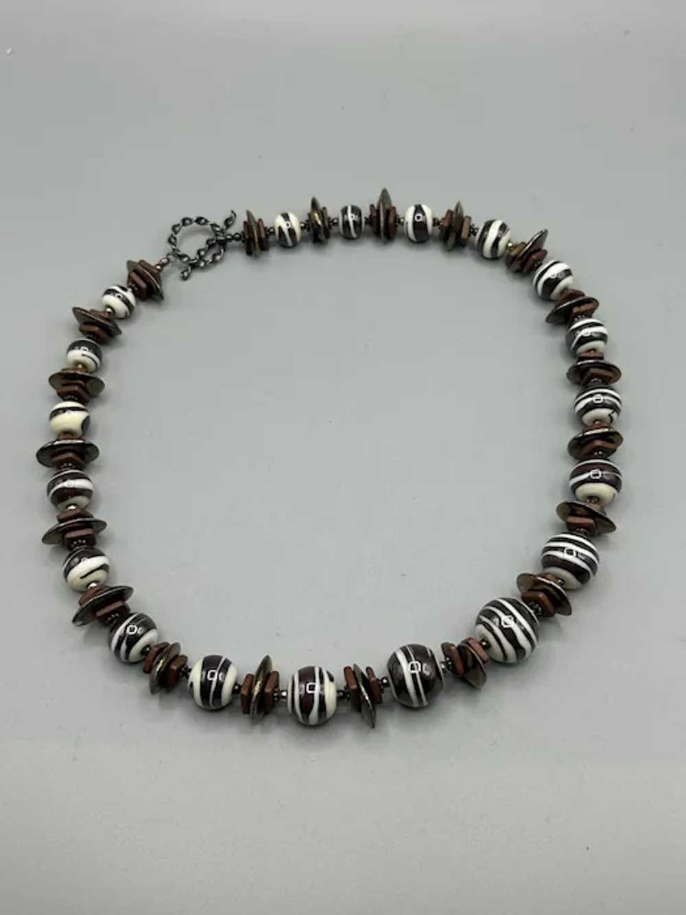 Beaded Glass and Ceramic Beads Necklace Striped B… - image 2