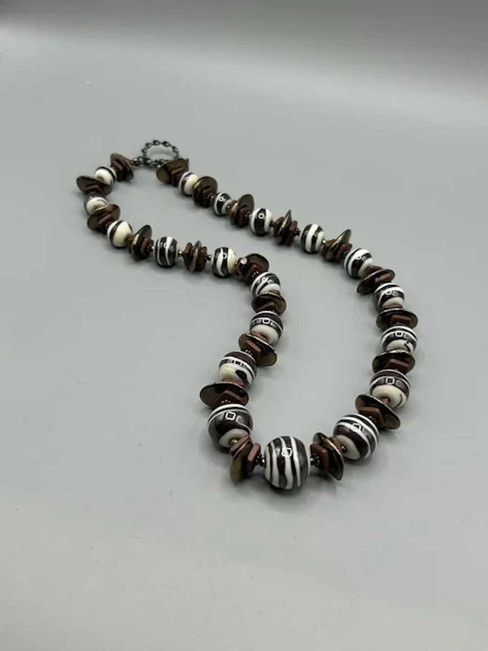 Beaded Glass and Ceramic Beads Necklace Striped B… - image 3