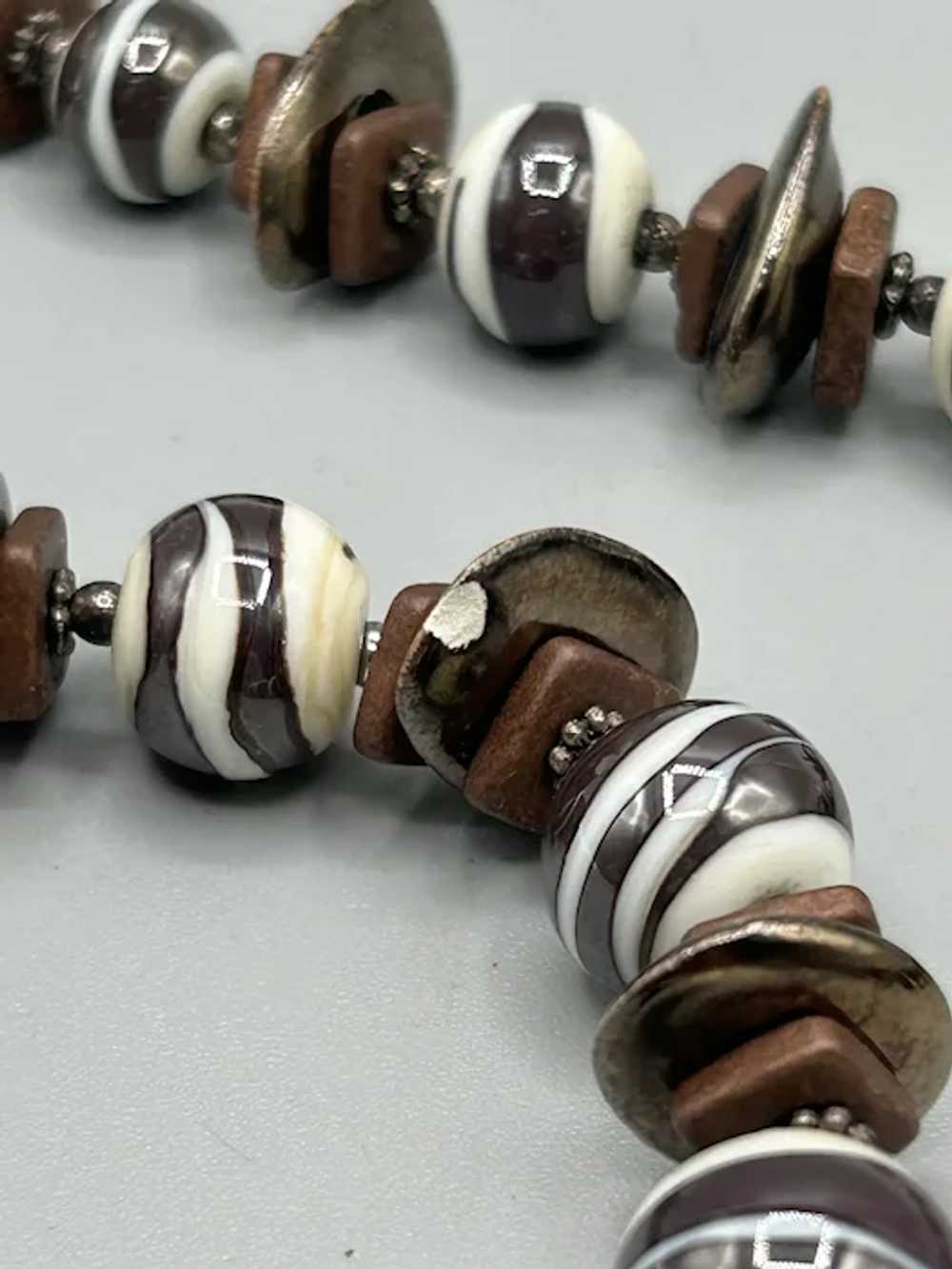 Beaded Glass and Ceramic Beads Necklace Striped B… - image 4