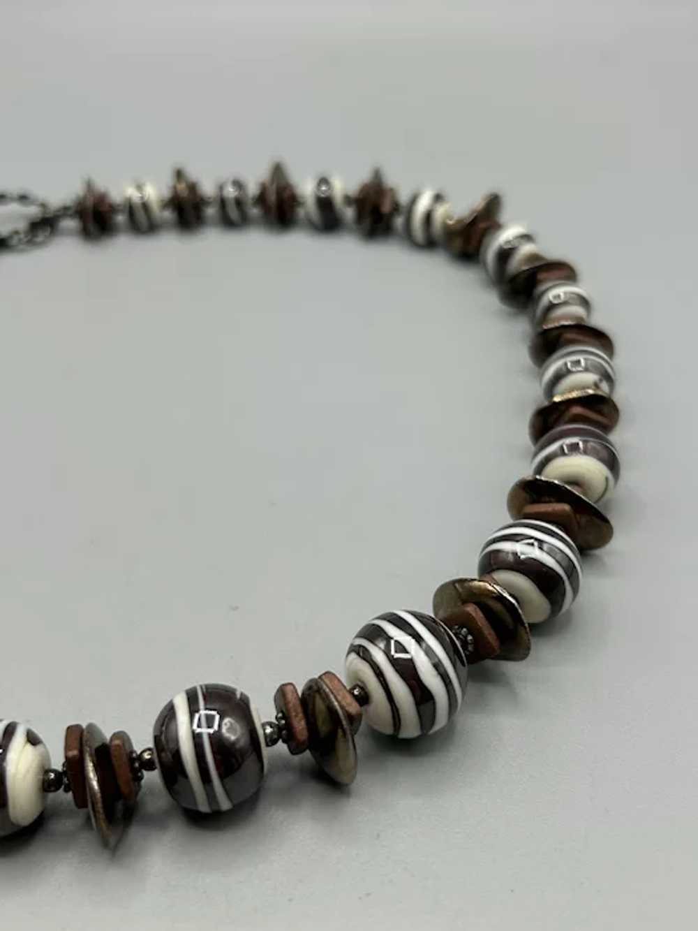 Beaded Glass and Ceramic Beads Necklace Striped B… - image 5