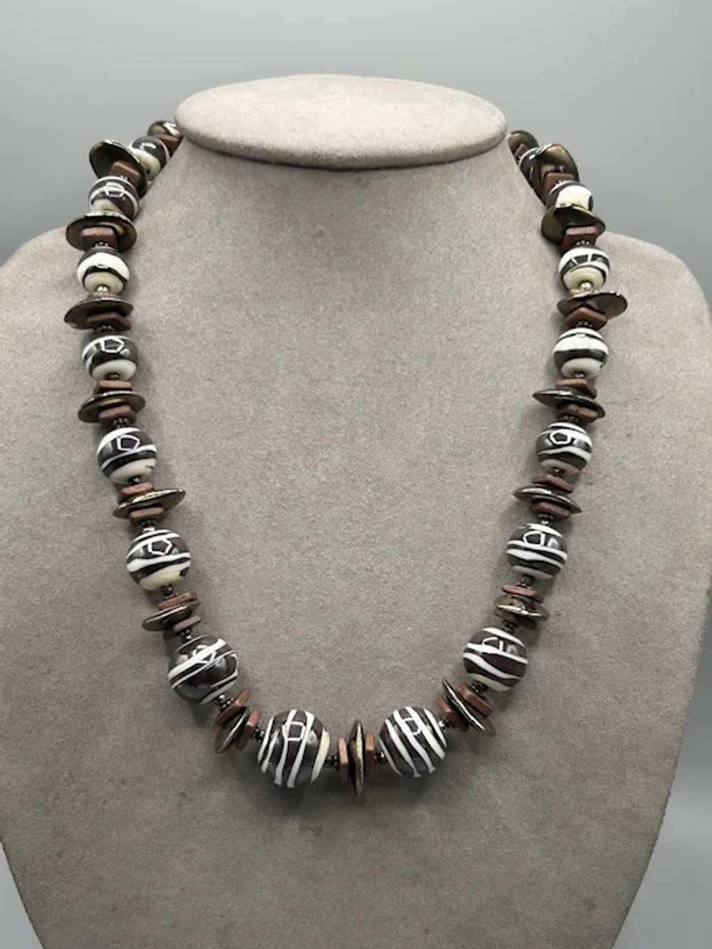 Beaded Glass and Ceramic Beads Necklace Striped B… - image 6