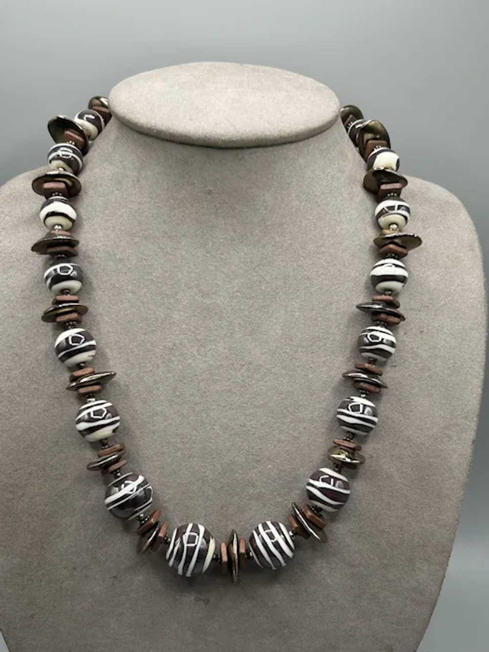 Beaded Glass and Ceramic Beads Necklace Striped B… - image 7