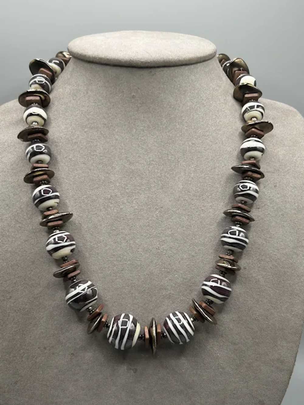 Beaded Glass and Ceramic Beads Necklace Striped B… - image 8