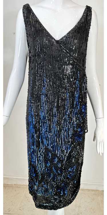 1920s Black & Blue Flame Sequin Flapper Dress