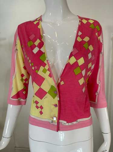 Emilio Pucci Fine Cotton & Silk Knit V Neck Button