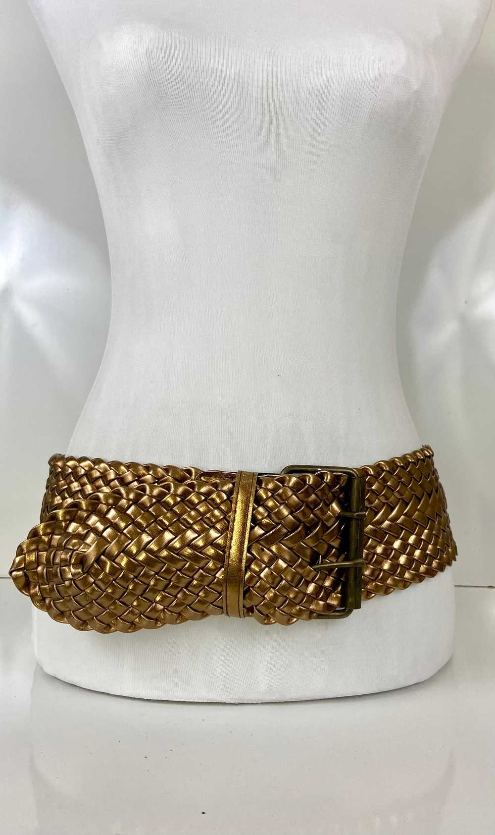 80's Vintage Woven Metallic Gold Braided
Belt - image 1