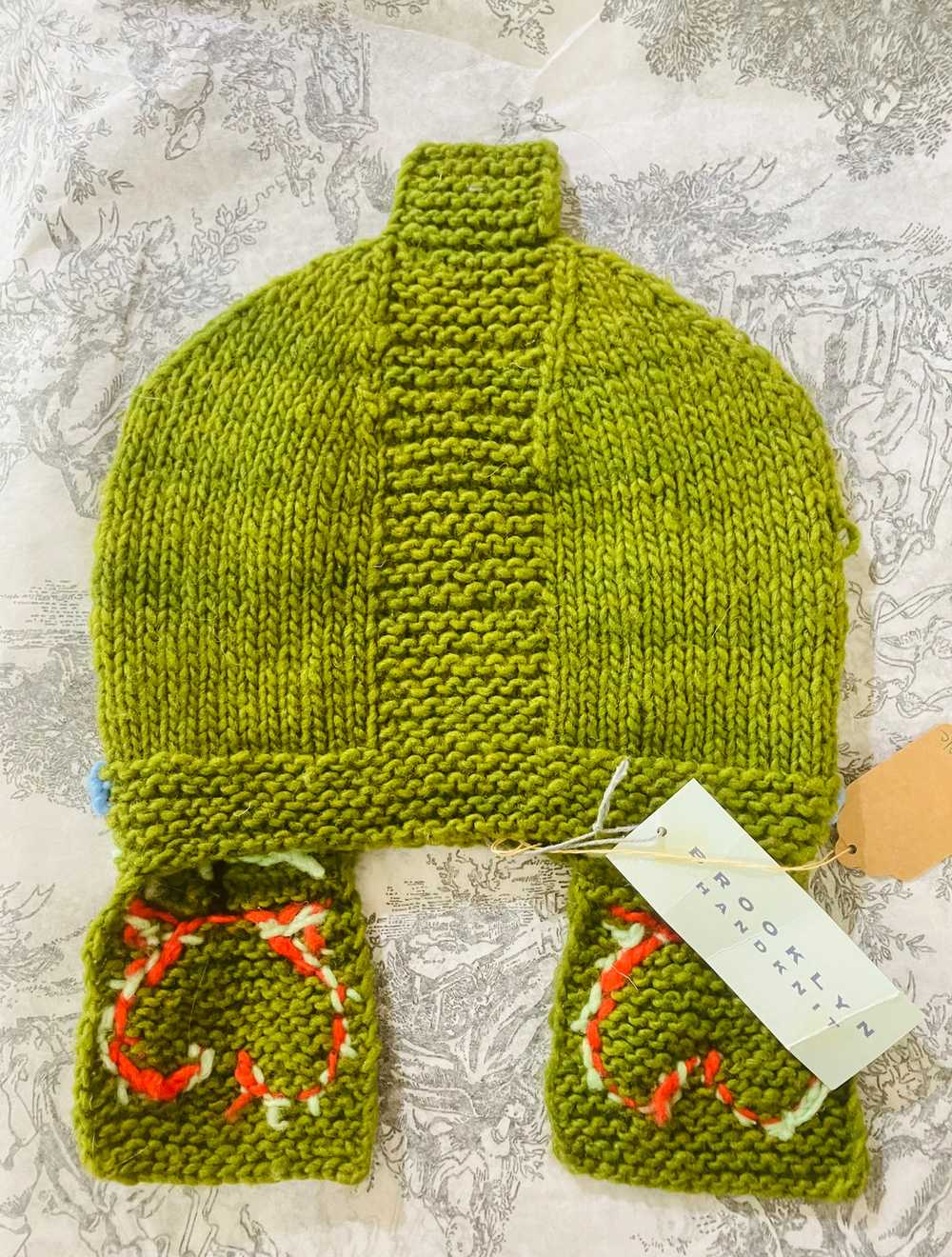 Brooklyn Handknit Green Embroidered Hat - image 2