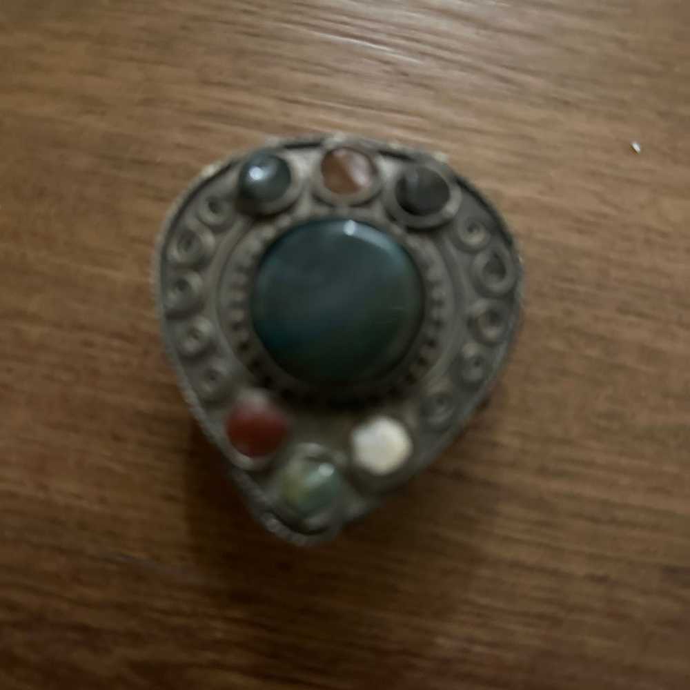Vintage, silver and semi precious stone trinket b… - image 1