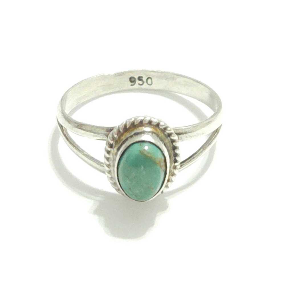 Vintage  .950 Sterling Silver Turquoise Ring Sz 6 - image 3