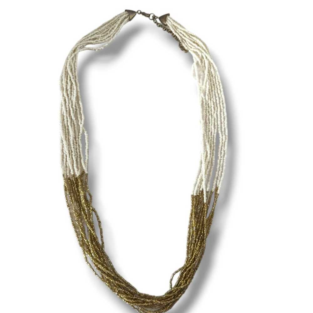 Vintage LONG Multi Strand Gold & White Seed Bead … - image 3