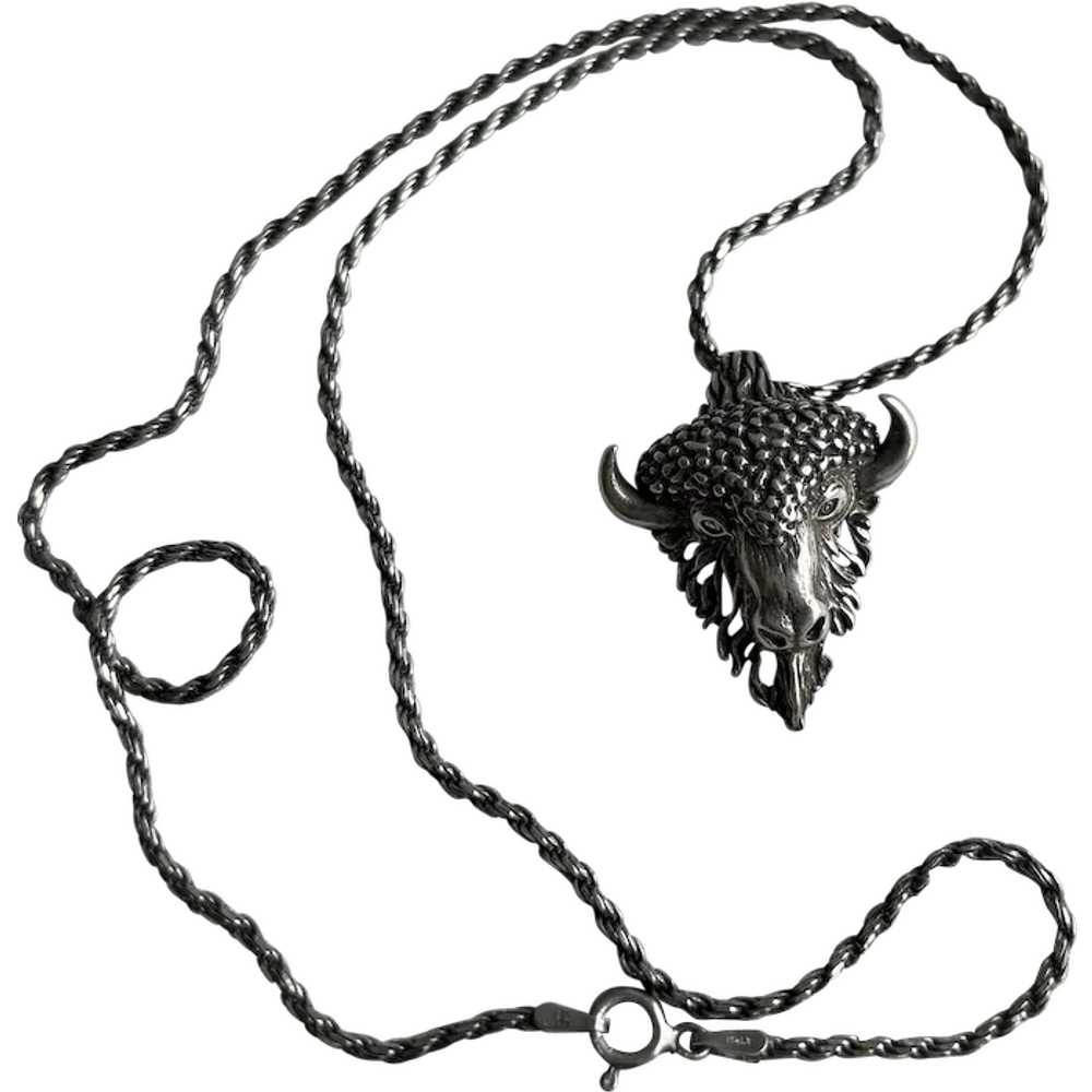 Vintage Sterling Buffalo/Bison Necklace - image 1