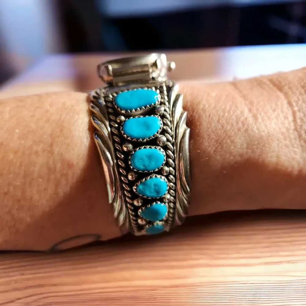Vintage Navajo Sterling Silver & Turquoise Cuff W… - image 6