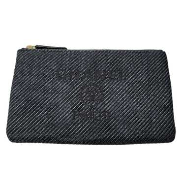 CHANEL Deauville Pouch Coin Case Card Navy Raffia… - image 1