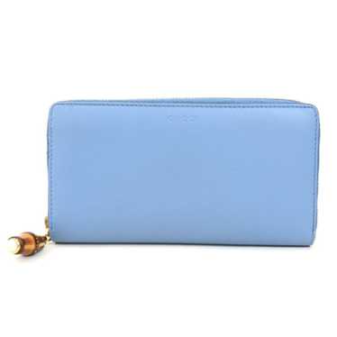 GUCCI round zipper long wallet leather blue unise… - image 1