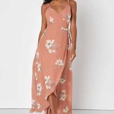 All Mine Rusty Rose Floral Print High-Low Wrap Dr… - image 1