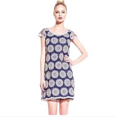 Betsey Johnson Blue Daisy Embroidered A Line Mini… - image 1