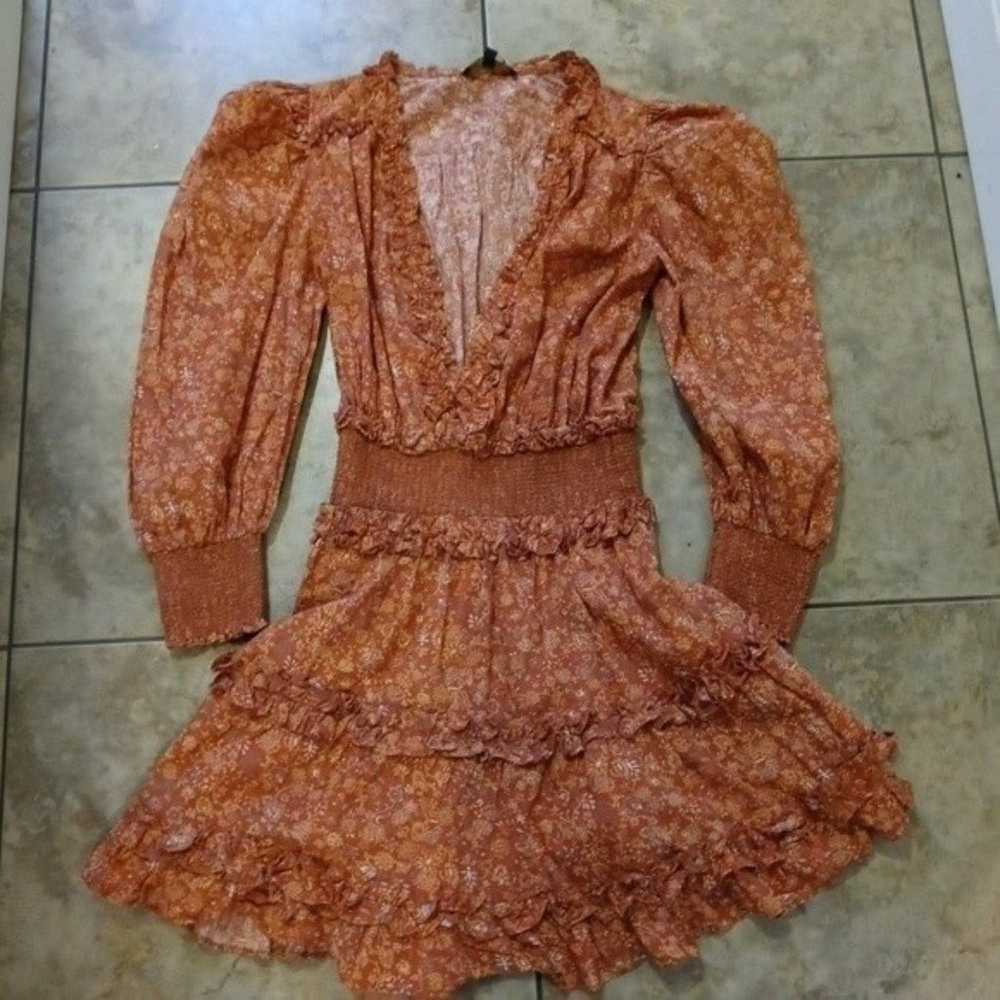 NWOT House of Harlow 1960 Wallis Rust Ruffle Flor… - image 1