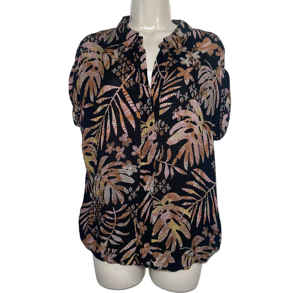 Other A New Day Black Palm Frond Button Up Top Sm… - image 2