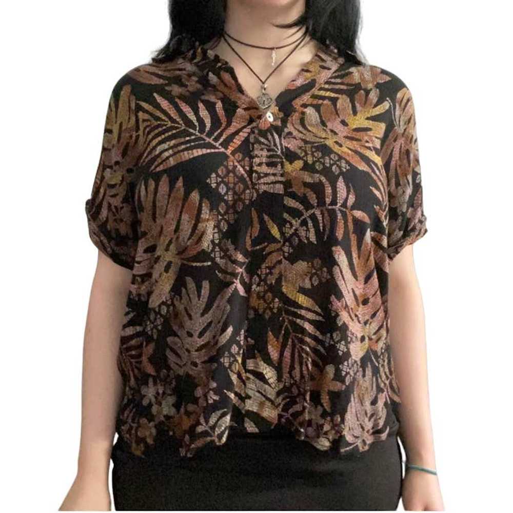 Other A New Day Black Palm Frond Button Up Top Sm… - image 5