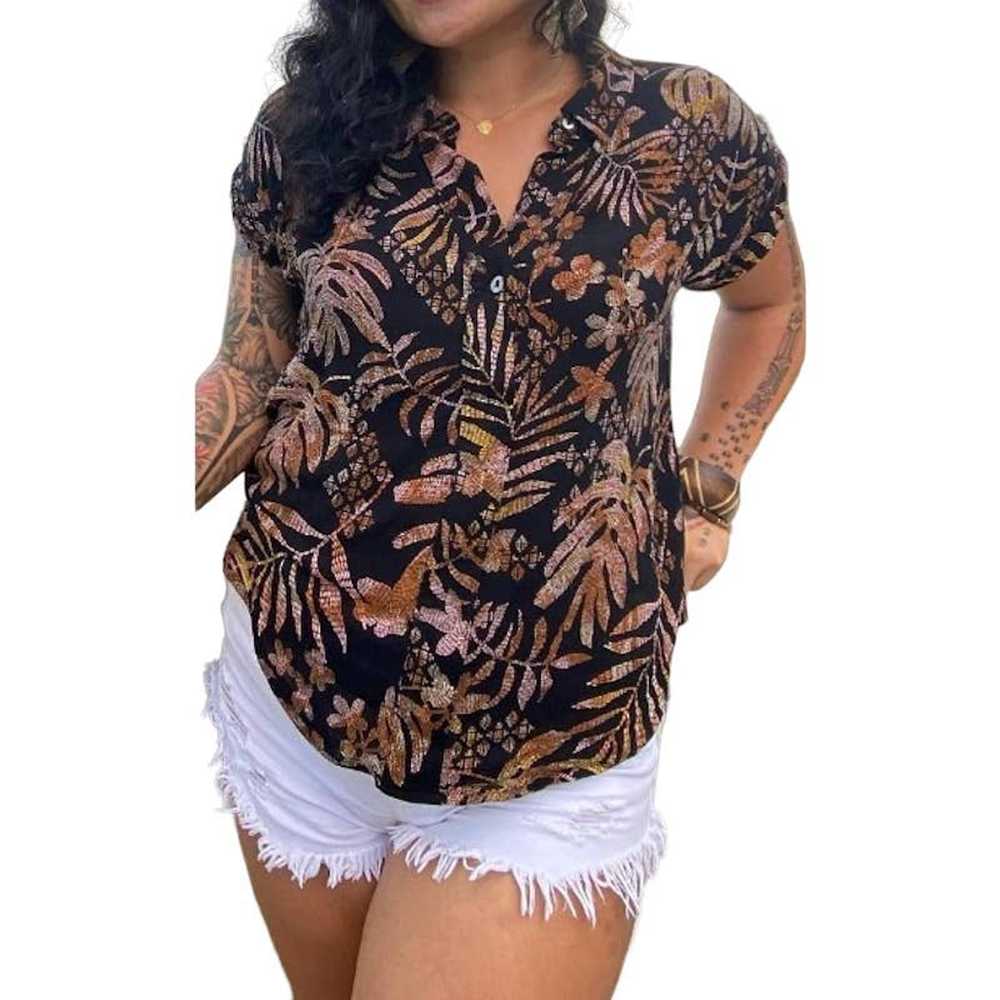 Other A New Day Black Palm Frond Button Up Top Sm… - image 6
