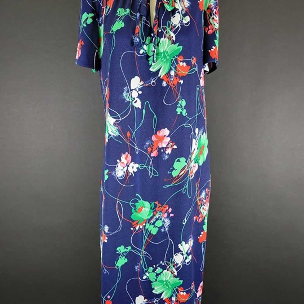 70s Three R's Navy Blue Floral House Dress - image 2