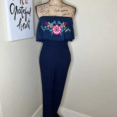 Chelsea & Violet Strapless Embroidered Jumpsuit - image 1