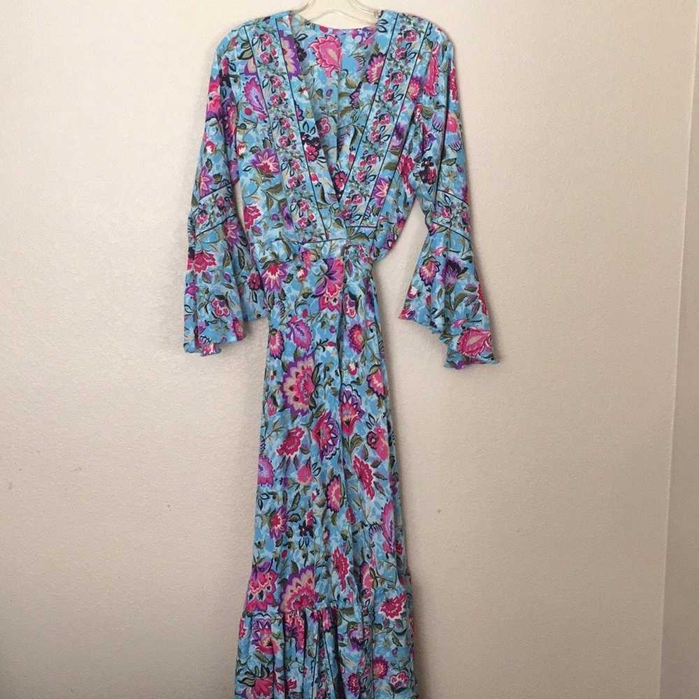 Floral Silk Wrap Dress Maxi Length Bell Sleeves S… - image 1