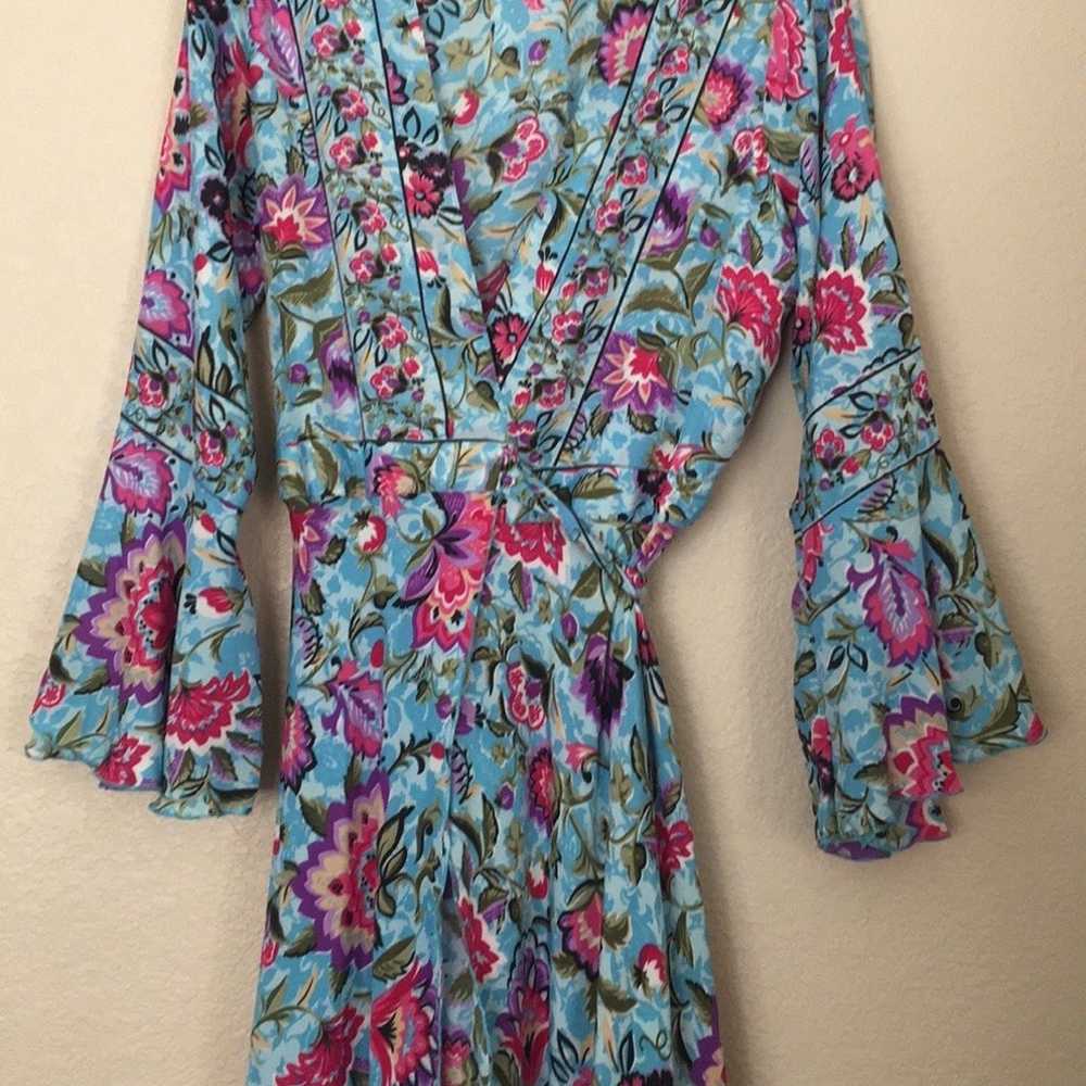 Floral Silk Wrap Dress Maxi Length Bell Sleeves S… - image 2