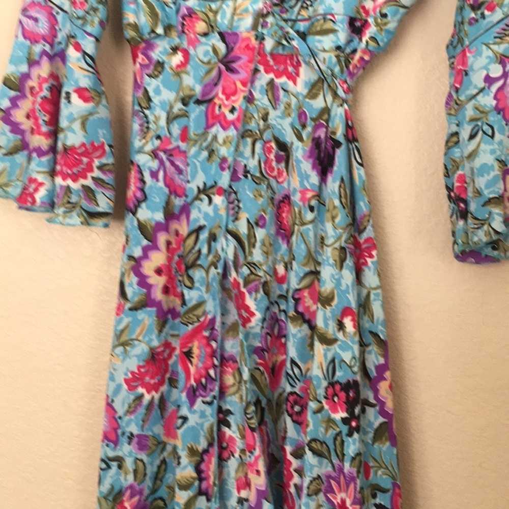 Floral Silk Wrap Dress Maxi Length Bell Sleeves S… - image 3