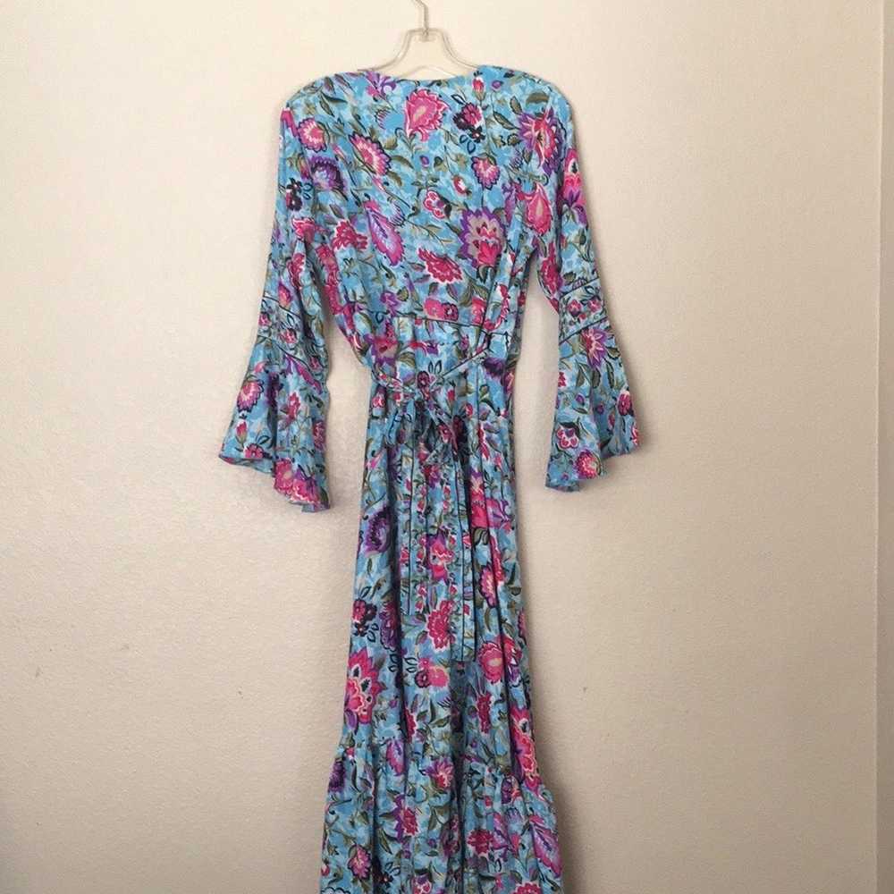 Floral Silk Wrap Dress Maxi Length Bell Sleeves S… - image 5