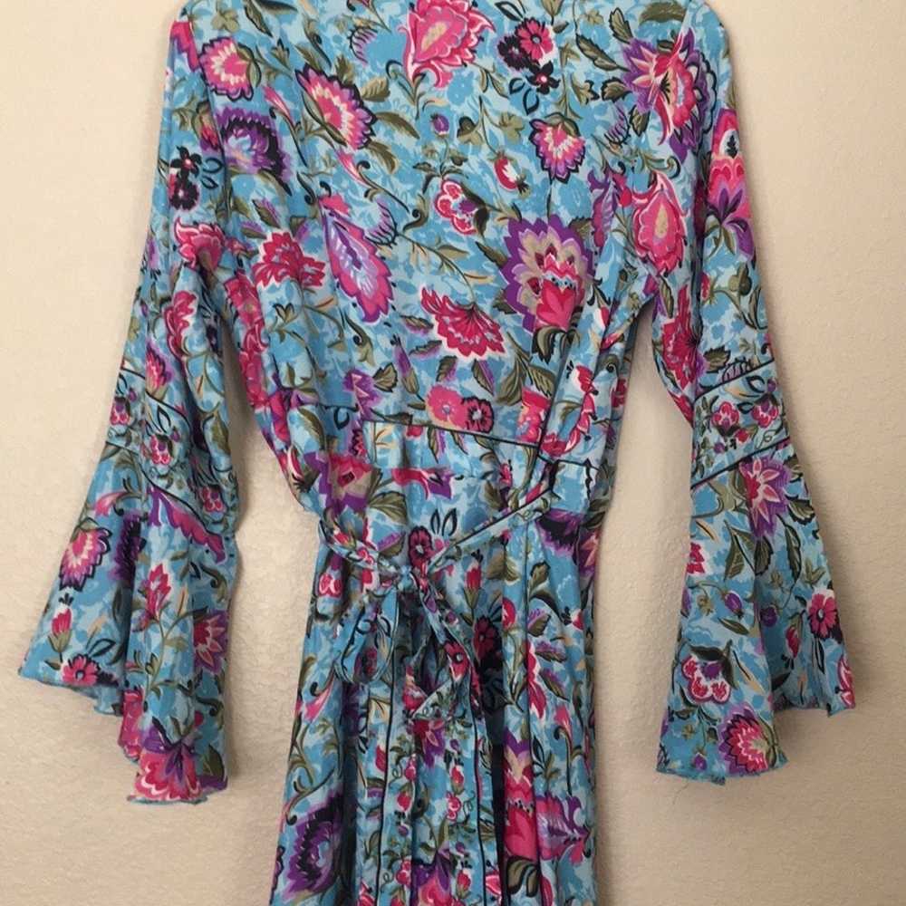 Floral Silk Wrap Dress Maxi Length Bell Sleeves S… - image 6