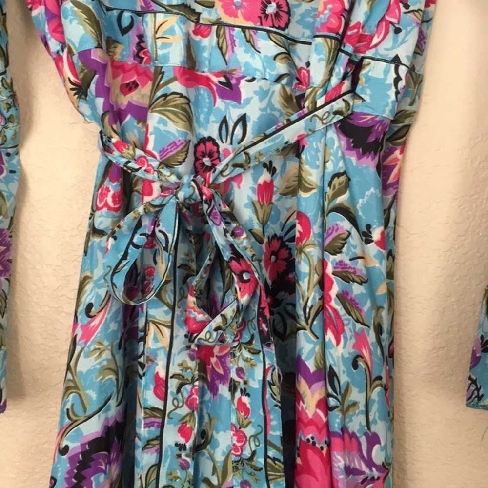 Floral Silk Wrap Dress Maxi Length Bell Sleeves S… - image 7