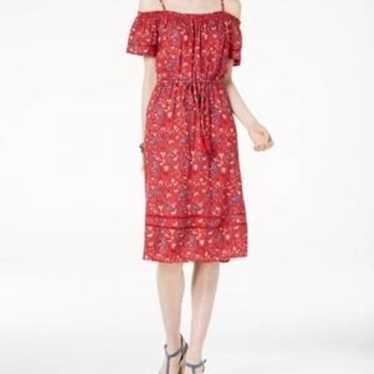 Lucky Brand Red Multicolored Floral Cold Shoulder… - image 1