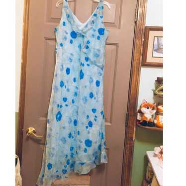 Blue Floral Y2K Slip Midi Dress