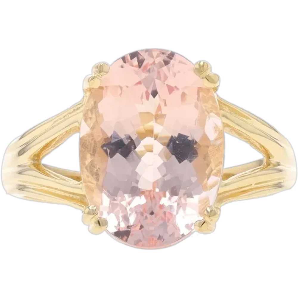 Yellow Gold Morganite Cocktail Solitaire Ring - 1… - image 1