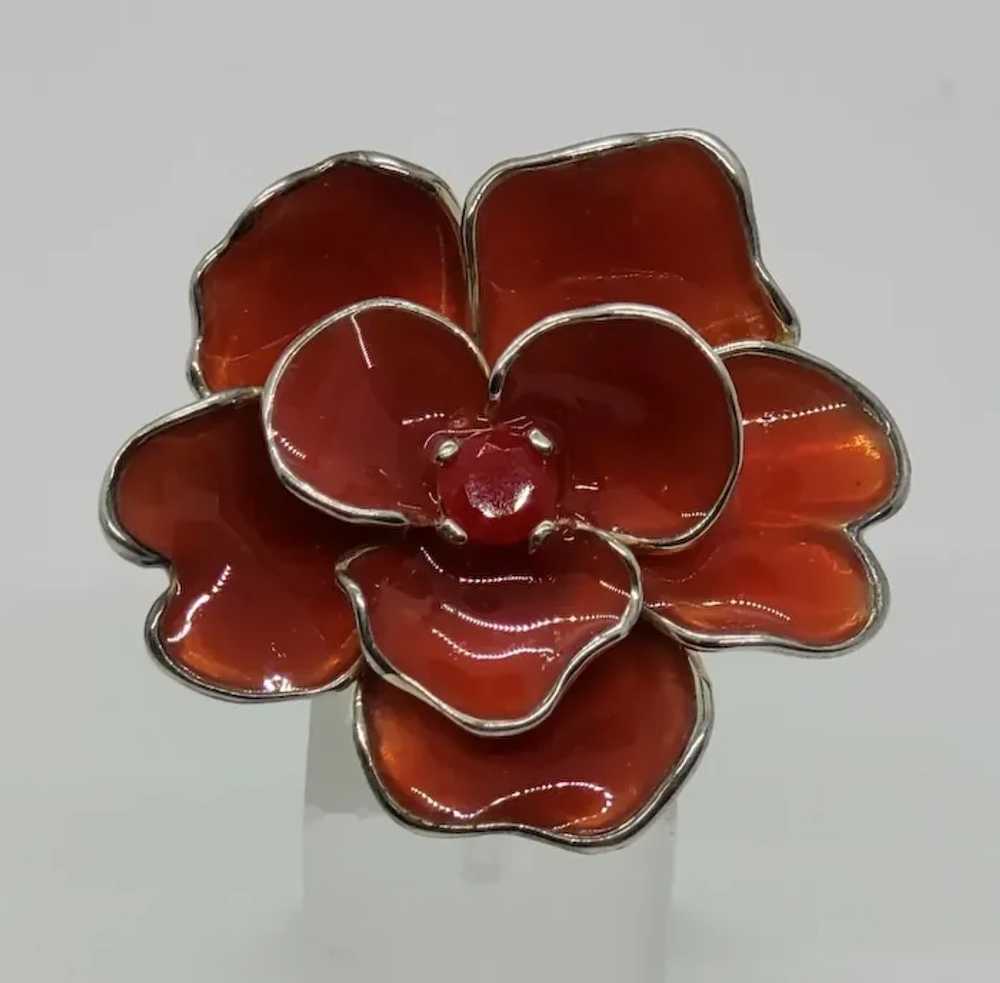 Vintage Red Enamel Sterling Silver Floral Stateme… - image 5