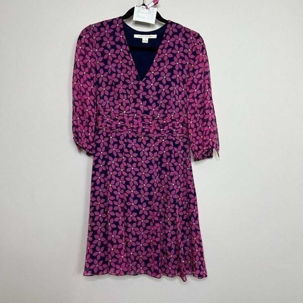 Diane von Furstenberg Silk Blue Pink Floral Pleat… - image 1