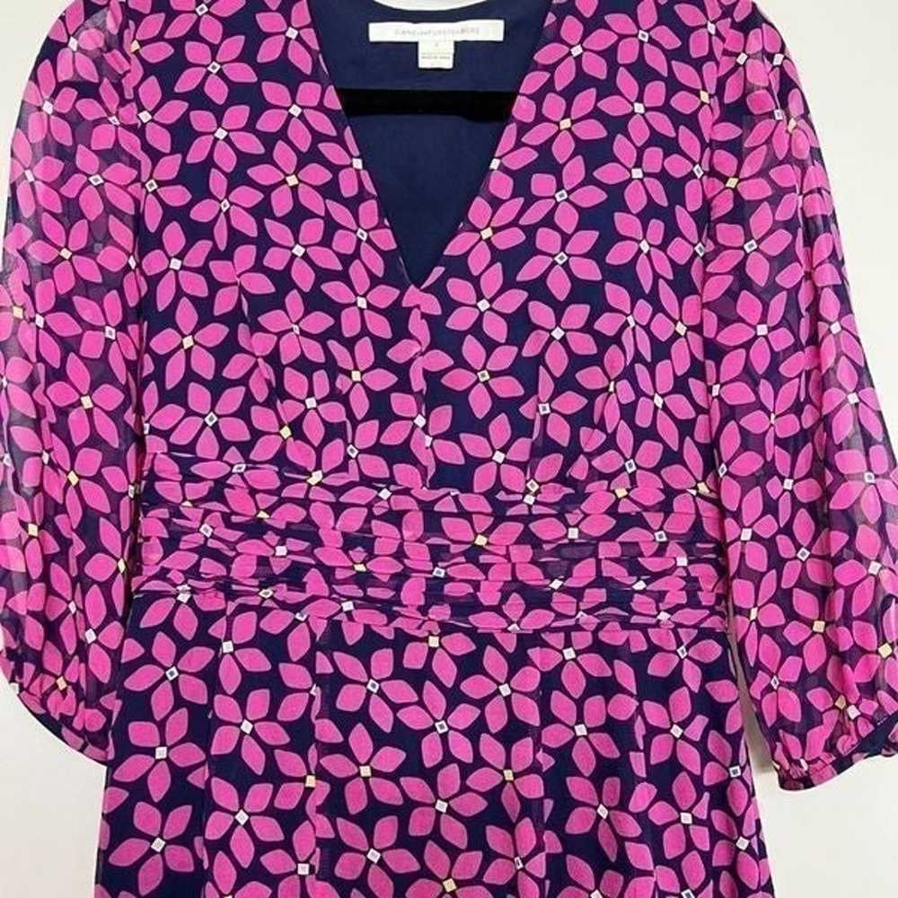 Diane von Furstenberg Silk Blue Pink Floral Pleat… - image 3