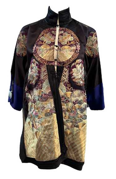 20s Black Silk Chinese Jacket With Large Heavily C