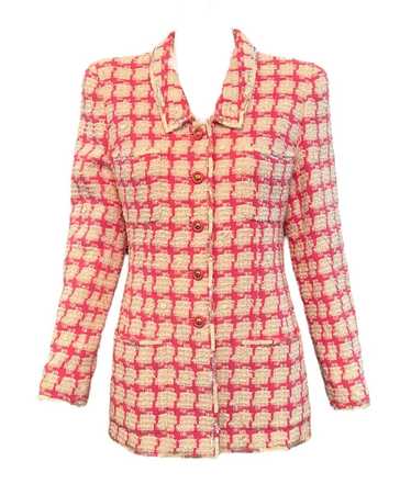 Chanel 90s Bubblegum Pink and White Gingham Jacket