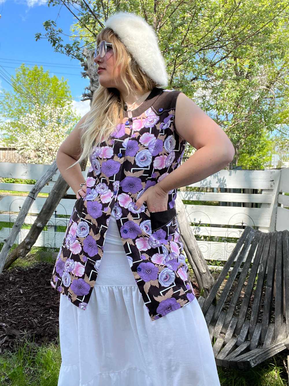 Vintage 60's Floral Sleeveless Smock Top - image 2