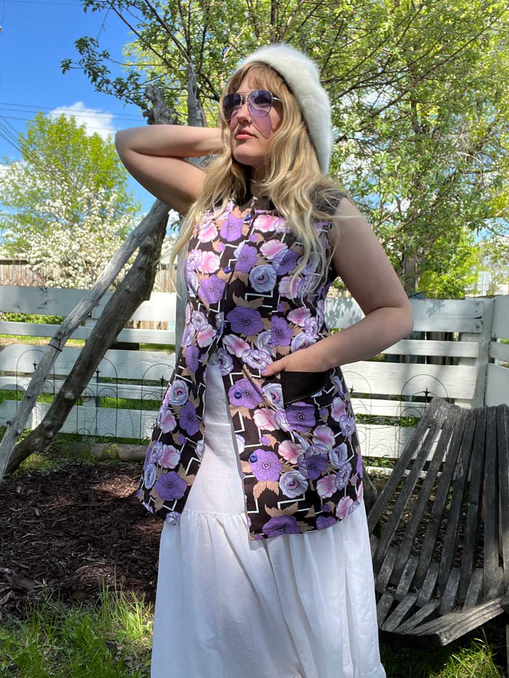 Vintage 60's Floral Sleeveless Smock Top - image 3