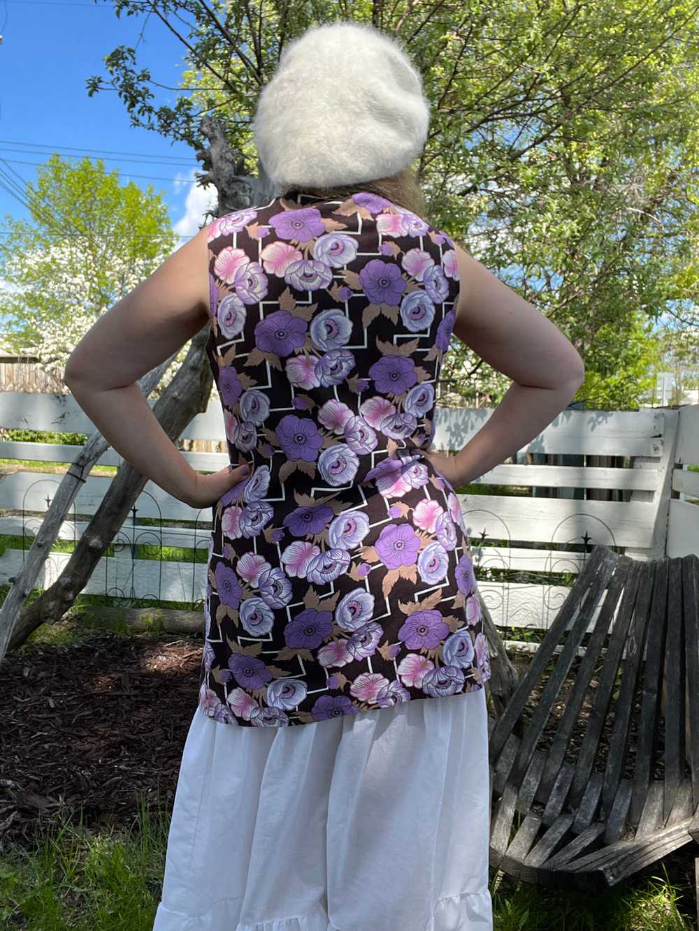 Vintage 60's Floral Sleeveless Smock Top - image 4