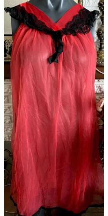 BERKLIFF  Red Sheer Nightgown- Vintage 60'S BERKL… - image 1