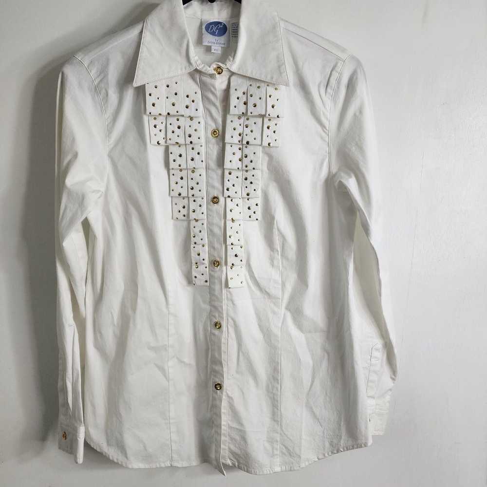 Diane Gilman Vintage White Shirt with Gold Studde… - image 1